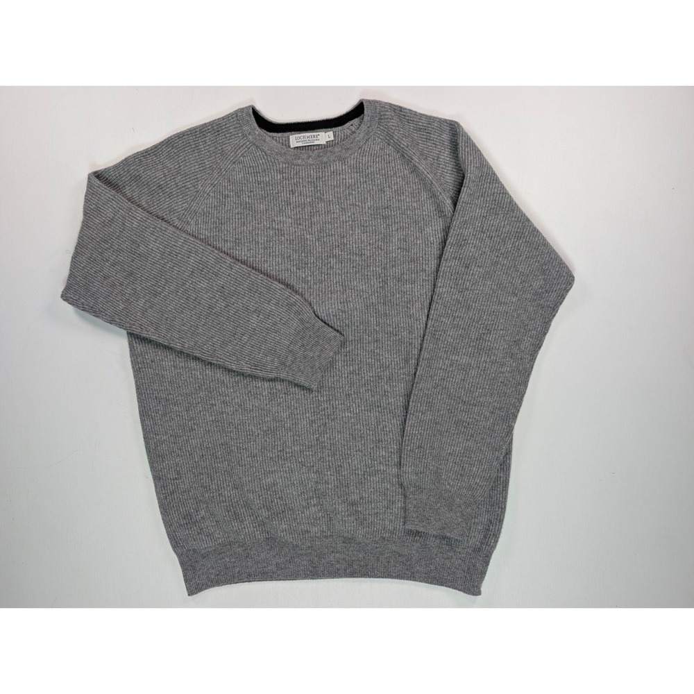 Lochmere Grey 100% Cashmere Ribbed Crewneck Sweater Mens Large Cozy Knit Preppy